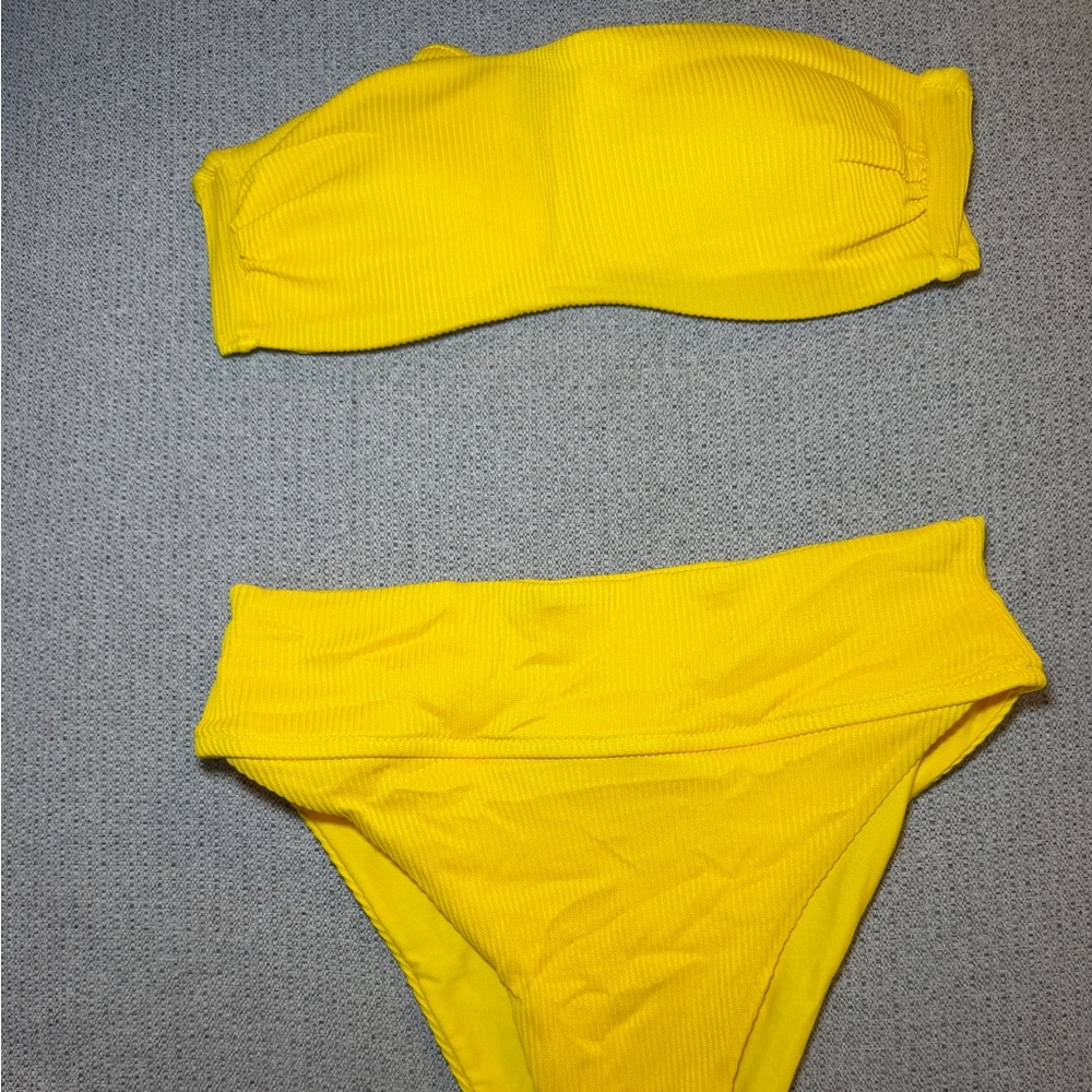 SHEIN Yellow Ribbed High-Cut Bikini Bottom